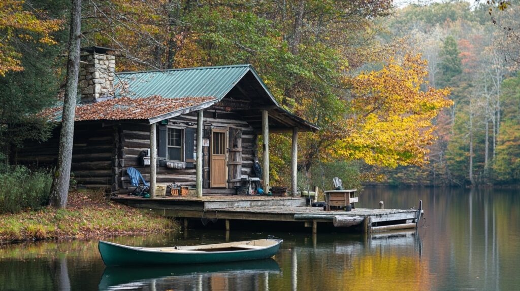 Rustic Clarkson Kentucky Cabin with dock and fishing gear