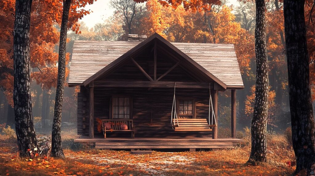 Front porch swing at Covington Georgia Cabin Rentals in autumn