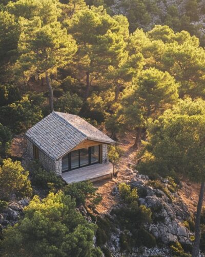 Cabin in pine forest near coast in Pianotolli-Caldarello France