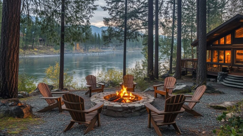 Outdoor fire pit at Post Falls Idaho Cabin Rental