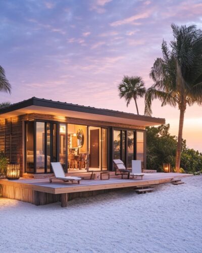 Beachfront Siesta Key Cabin Rentals with palms and sand