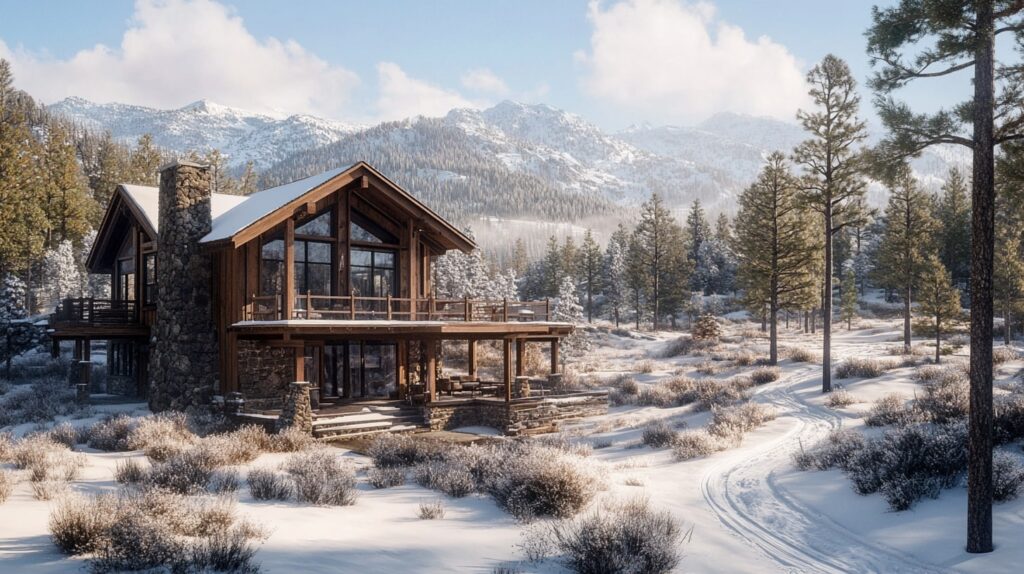 Mountain view from outside a Truckee California Cabin