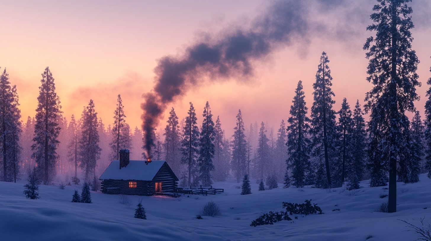 Snow-covered exterior of Truckee California Cabin
